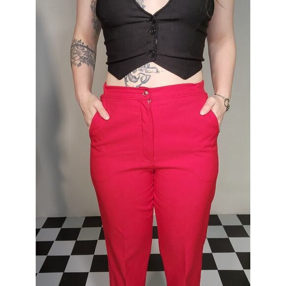 90s Vintage Mom Jeans Pyke Petites Bright Red High Waisted Slim Pants Sz 8 - Picture 4 of 8